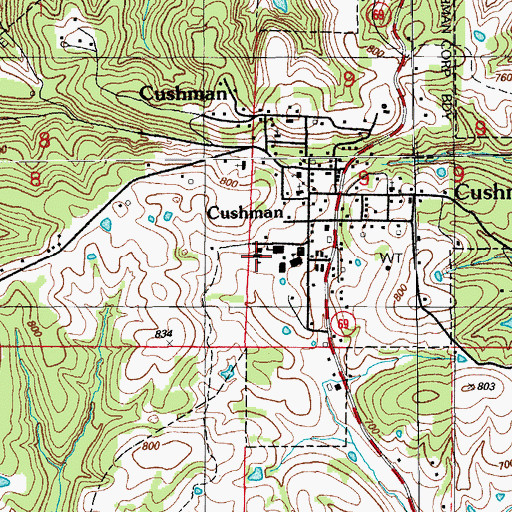 Topographic Map of Cushman Elementary School, AR