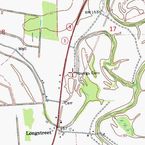 Topographic Map of Youngs Cemetery, MS