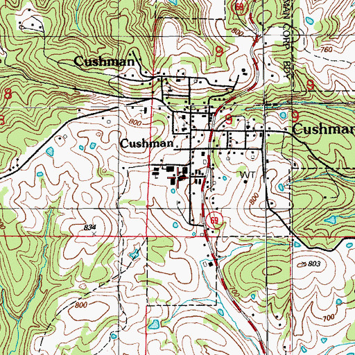 Topographic Map of Cushman High School, AR