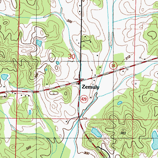 Topographic Map of Zemuly, MS