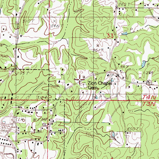 Topographic Map of Zion Chapel Cemetery, MS