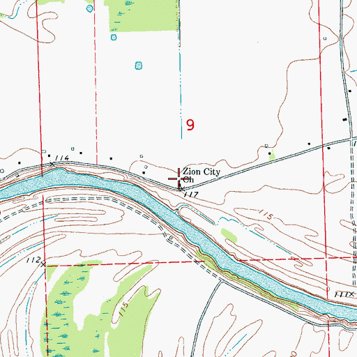 Topographic Map of Zion City Church, MS