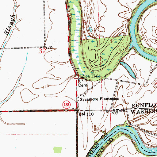 Topographic Map of Zion Field Church, MS