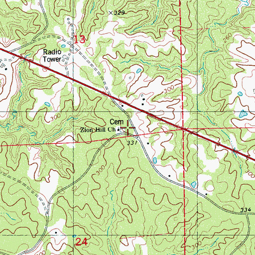 Topographic Map of Zion Hill Cemetery, MS