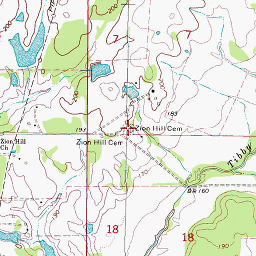 Topographic Map of Zion Hill Cemetery, MS