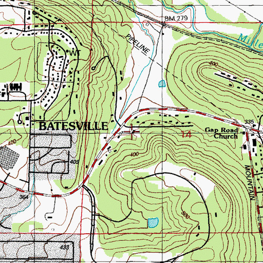 Topographic Map of East Batesville Freewill Baptist Church, AR