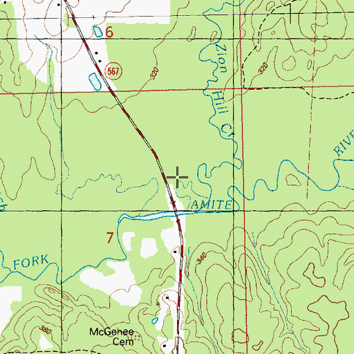 Topographic Map of Zion Hill Creek, MS