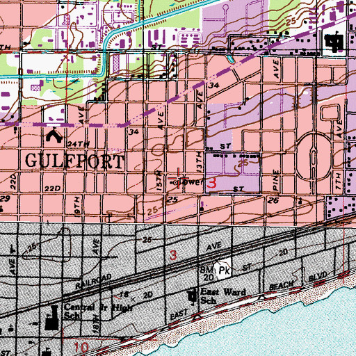 Topographic Map of WGUF-AM (Gulfport), MS