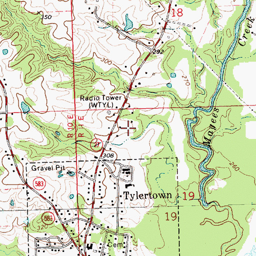 Topographic Map of WTYL-AM (Tylertown), MS