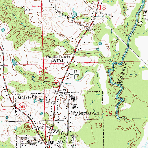 Topographic Map of WTYL-AM (Tylertown), MS