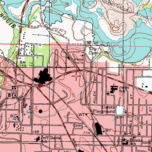 Topographic Map of WORV-AM (Hattiesburg), MS