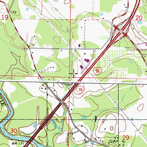 Topographic Map of WBKH-AM (Hattiesburg), MS