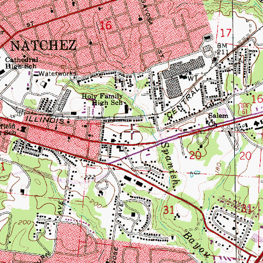 Topographic Map of WNAT-AM (Natchez), MS