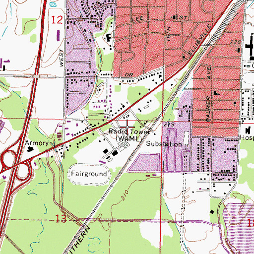 Topographic Map of WAML-AM (Laurel), MS