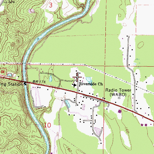 Topographic Map of WABO-AM (Waynesboro), MS