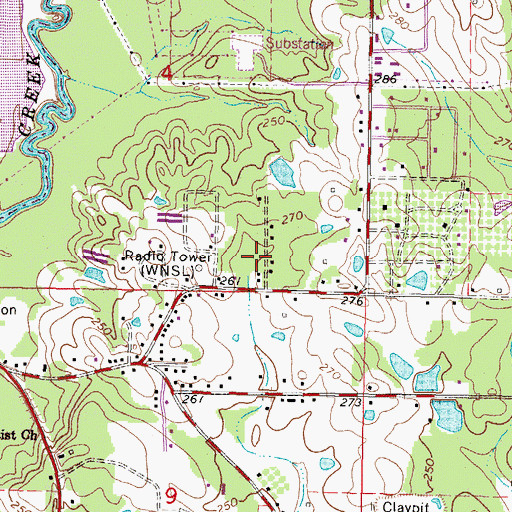 Topographic Map of WQIS-AM (Laurel), MS