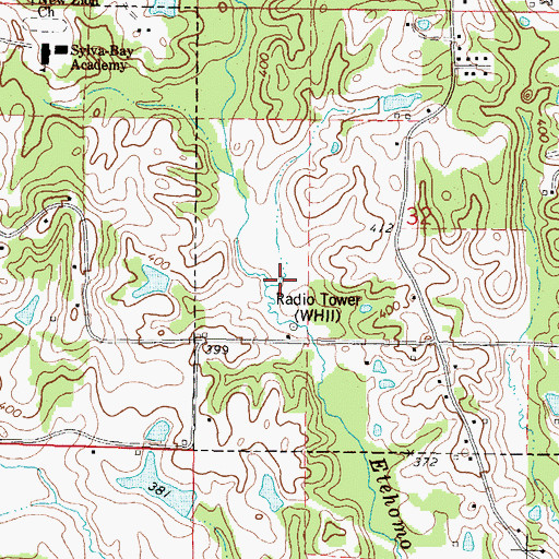 Topographic Map of WHII-AM (Bay Springs), MS