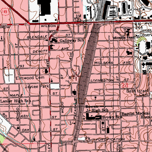 Topographic Map of WJQS-AM (Jackson), MS