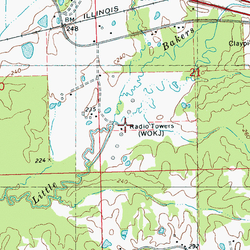 Topographic Map of WOKJ-AM (Jackson), MS