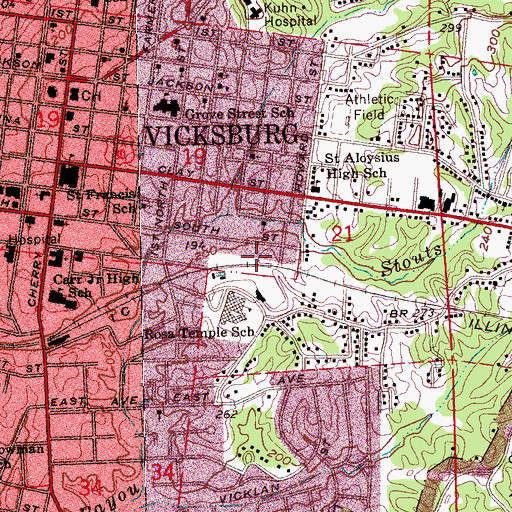 Topographic Map of WJFL-AM (Vicksburg), MS