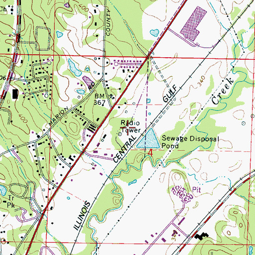 Topographic Map of WALT-AM (Meridian), MS