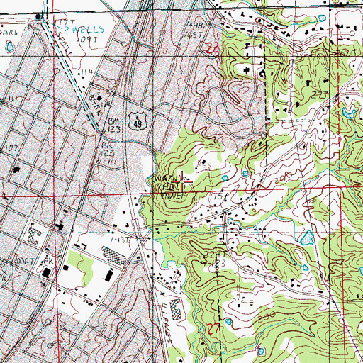 Topographic Map of WAZF-AM (Yazoo City), MS