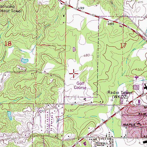 Topographic Map of WKOZ-AM (Kosciusko), MS