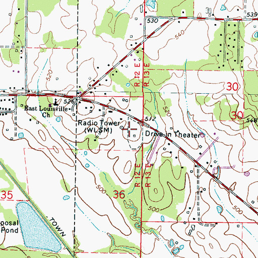 Topographic Map of WLSM-AM (Louisville), MS