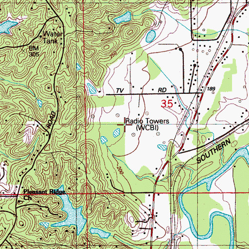 Topographic Map of WCBI-AM (Columbus), MS