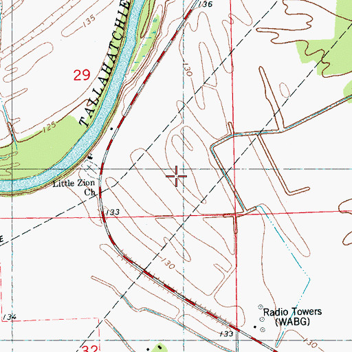 Topographic Map of WABG-AM (Greenwood), MS