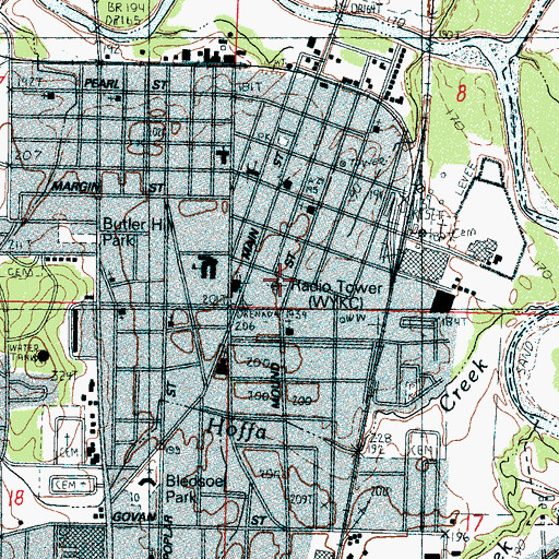 Topographic Map of WYKC-AM (Grenada), MS