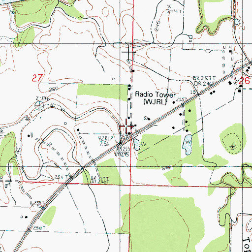 Topographic Map of WJRL-AM (Calhoun City), MS