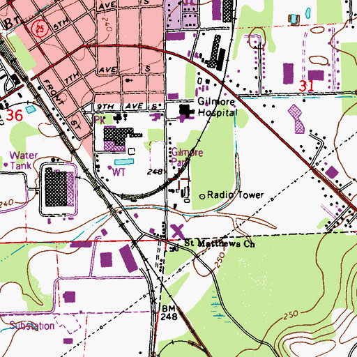 Topographic Map of WZBR-AM (Amory), MS