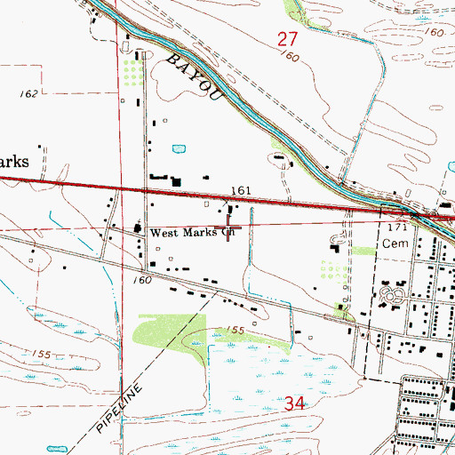 Topographic Map of WQMA-AM (Marks), MS