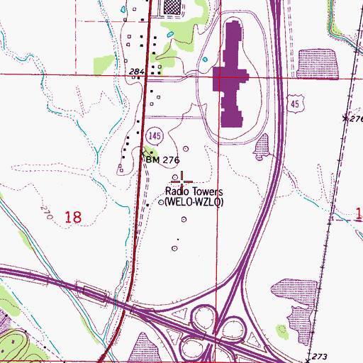 Topographic Map of WELO-AM (Tupelo), MS