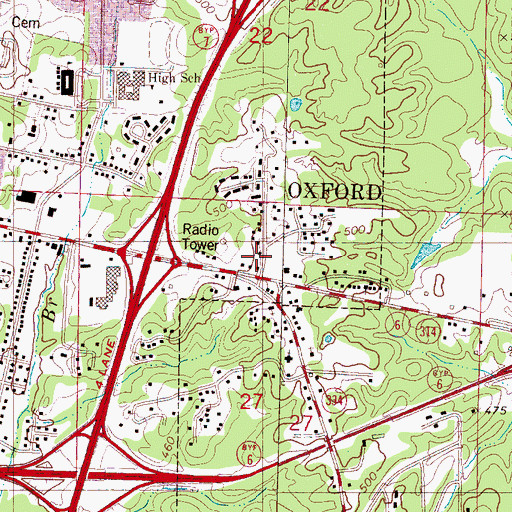 Topographic Map of WSUH-AM (Oxford), MS