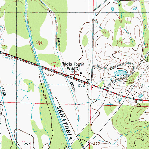 Topographic Map of WSAO-AM (Senatobia), MS