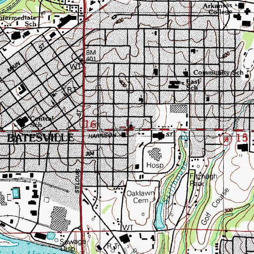Topographic Map of Harrison Street Church of Christ, AR