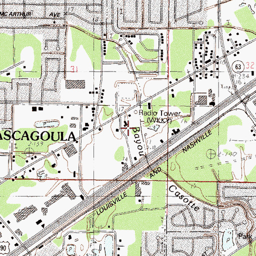 Topographic Map of WKKY-FM (Moss Point), MS