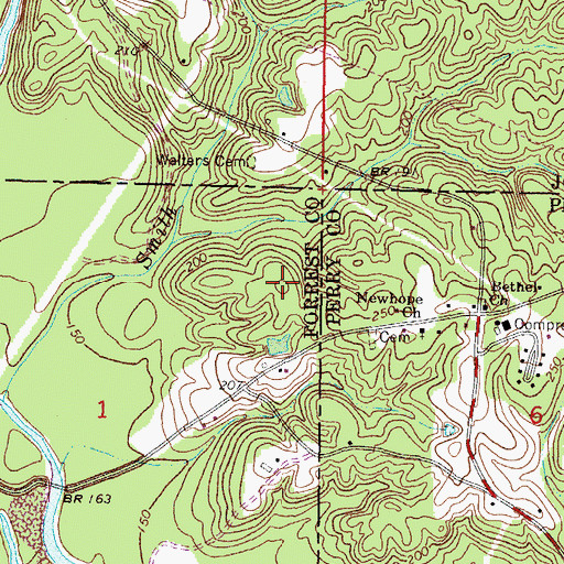 Topographic Map of WHSY-FM (Hattiesburg), MS