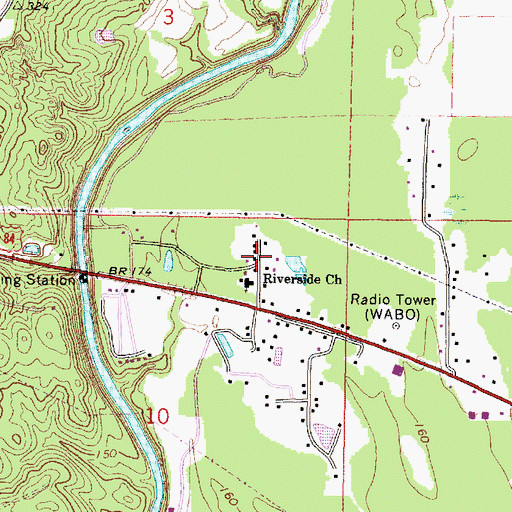 Topographic Map of WABO-FM (Waynesboro), MS