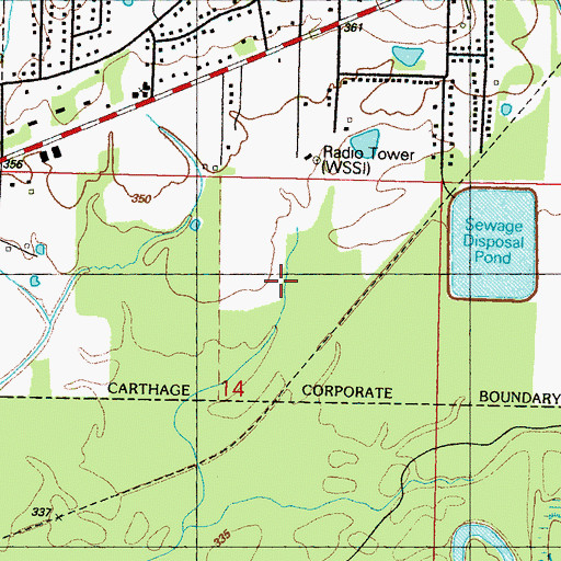 Topographic Map of WWYN-FM (Carthage), MS