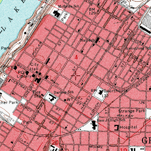 Topographic Map of WBAQ-FM (Greenville), MS