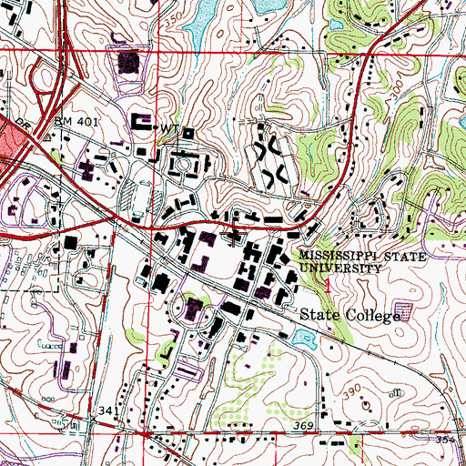 Topographic Map of WMSB-FM (Mississippi State), MS