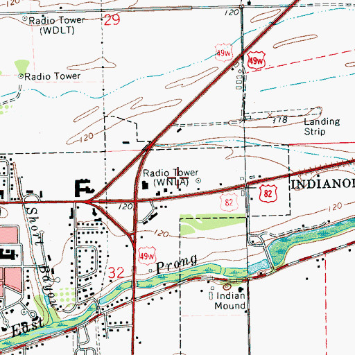 Topographic Map of WNLA-FM (Indianola), MS