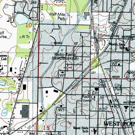 Topographic Map of WKBB-FM (West Point), MS