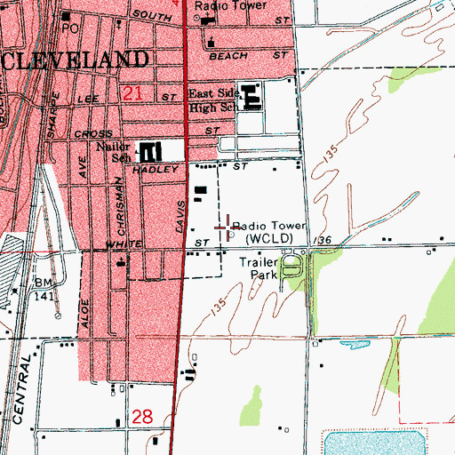 Topographic Map of WCLD-FM (Cleveland), MS