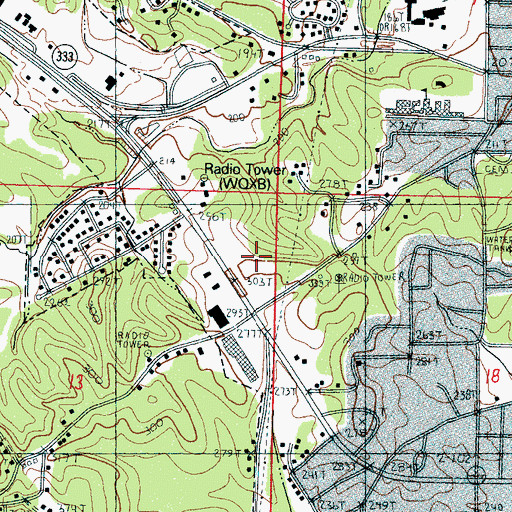 Topographic Map of WQXB-FM (Grenada), MS