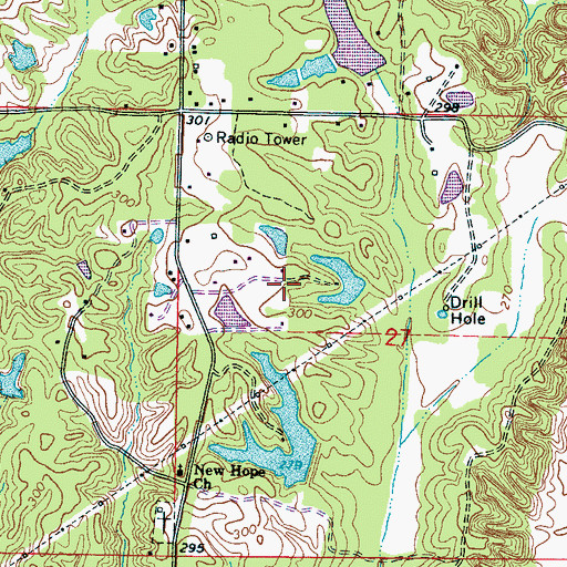 Topographic Map of WHAY-FM (Aberdeen), MS
