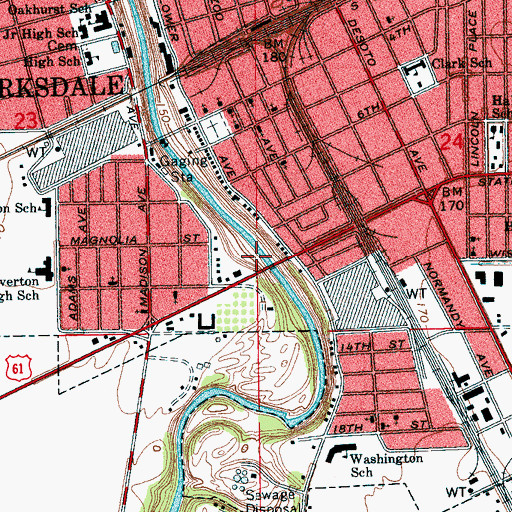 Topographic Map of WJBI-FM (Clarksdale), MS